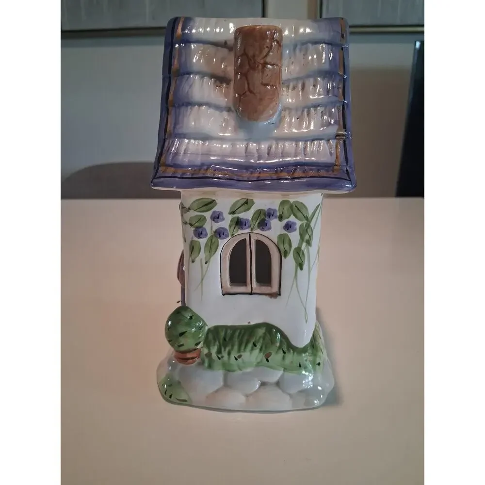 Vintage Hand Painted Ceramic Candle House Tealight Cottage Welcome Sign #850110